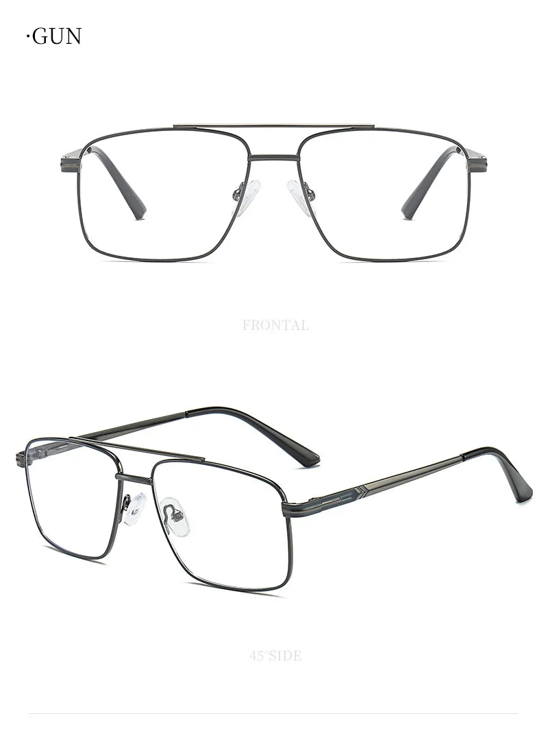 Classic Business Men's Metal Geometric Square Frame Eyewear Customizable Prescription Blue Light Protection Eyewear