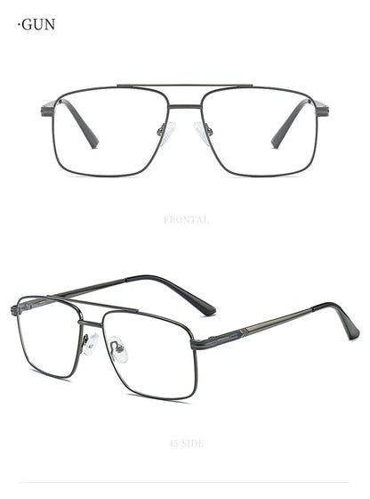 Classic Business Men's Metal Geometric Square Frame Eyewear Customizable Prescription Blue Light Protection Eyewear