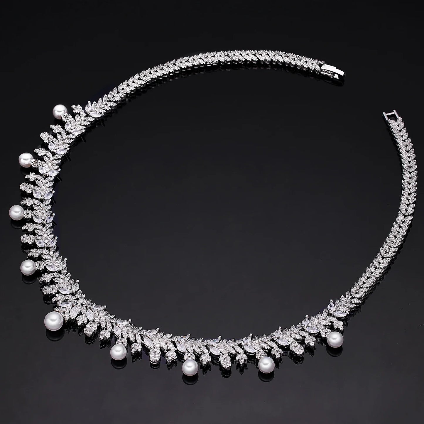 2023 New Cubic zirconia Pearl Necklace Earrings Set of 4 Women's Wedding Party All Zircon Dubai Bridal Jewelry Set Gift