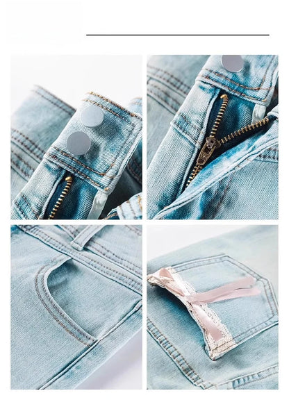 High Waist Bell Bot Denim Jeans Women's Light Color Peach Butt Design Slimming Fitted Floor Length  Hoof Pants