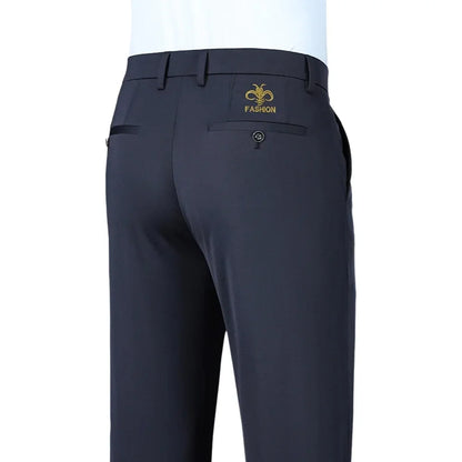 Men's Stretch Pants with Embroidery Casual Suit Pants Wrinkle Resistant Dress Pants