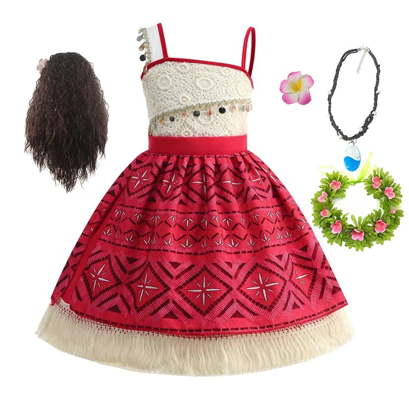 Summer Kids Princess Costume Children Disney Moana Halloween Dress Girl Vaiana Dinner Dress Ocean Adventure Pageant Disguise