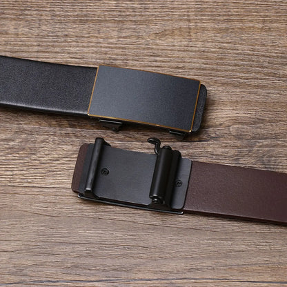 3.5CM Thick Cowhide Genuine Leathe Jeans Belt Business Toothless Automatic Buckle Belt Men High Quality Luxury Male Strap Cintos
