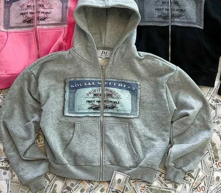 Gray Y2K Harajuku Dollar Print Hoodie Euro Street Style Best Seller Viral Harajuku Inspired Gray Cash Graffiti Design Streetwear