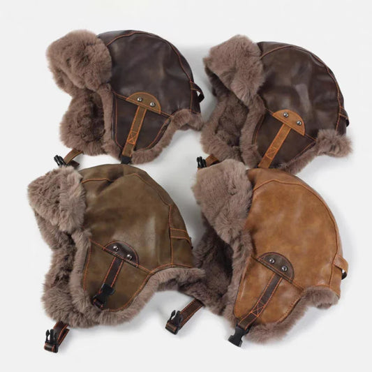 Bomber Hat New PU Leather Winter Hats for Men Women Waterproof Snow Ski Trapper Earflap Cap Male Female Russian Fur Hats