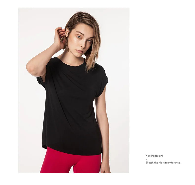 Women's Split Side Yoga Top Sexy Open Back Fitness T-shirt Loose Fit Workout Tee Running Sports Cover Gym Wear Woman Clothing