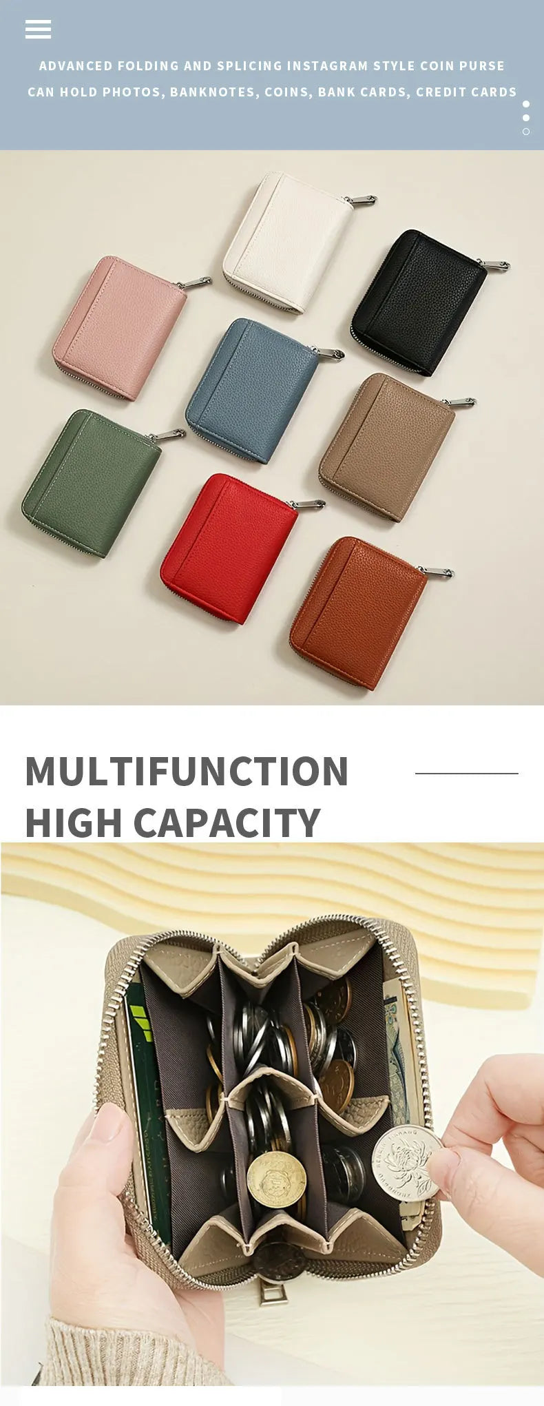 Nouveau porte-monnaie simple en cuir PU pour femmes et hommes, mini portefeuilles zippés, portable, avec plusieurs fentes pour pièces de monnaie, porte-cartes, petit portefeuille