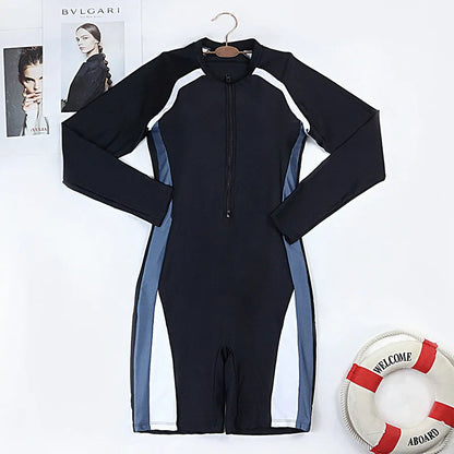 2026 New One Piece Swimsuit Women Floral Long Sleeve Swimwear Zipper Surfing Monokini Push Up Body Suit Beachwear Bathing Suit