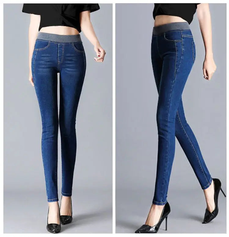 Winter Plus Velvet Stretch Jeans Women Oversize 40 High Waist Skinny Vaqueros Thick Warm Denim Trousers Fashion Mom Pencil Pants