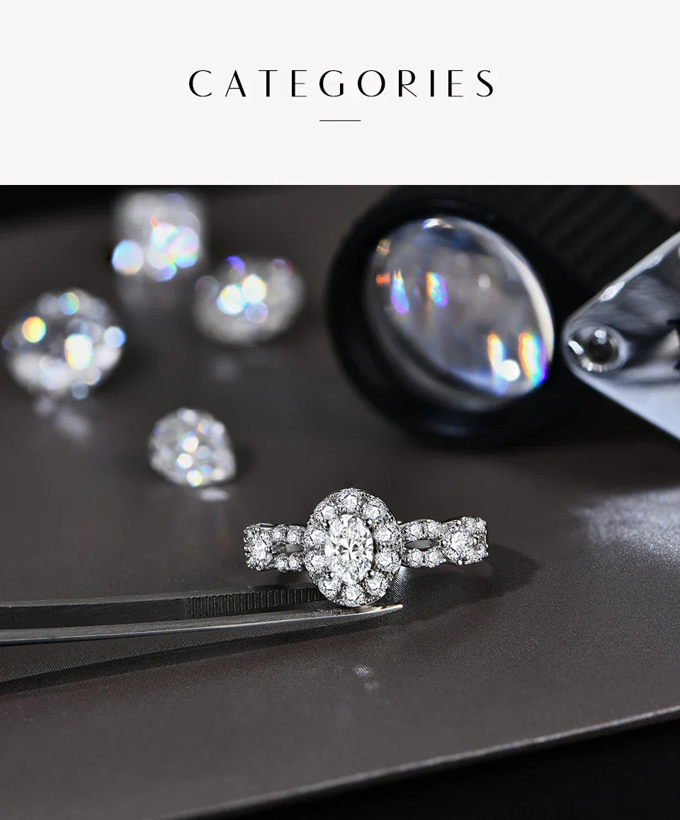 Oval Cut 1.5ct Moissanite Rings for Women A Half Diamond Band S925 Sterling Silver Engagement Party Gift Passed Tester