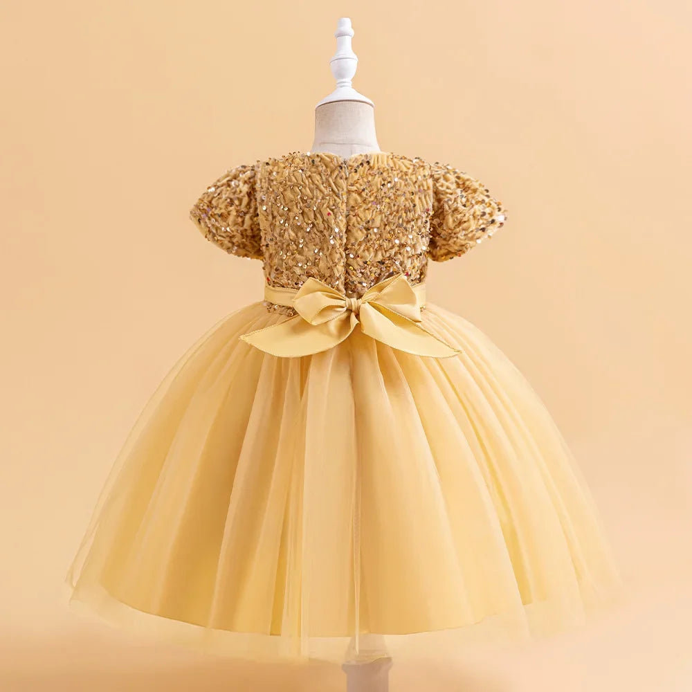 Summer Sequins Bow Party Dress For Girl Christmas Costume Elegant Wedding Princess Girls Dresses Lace Birthday Prom Gown Evening