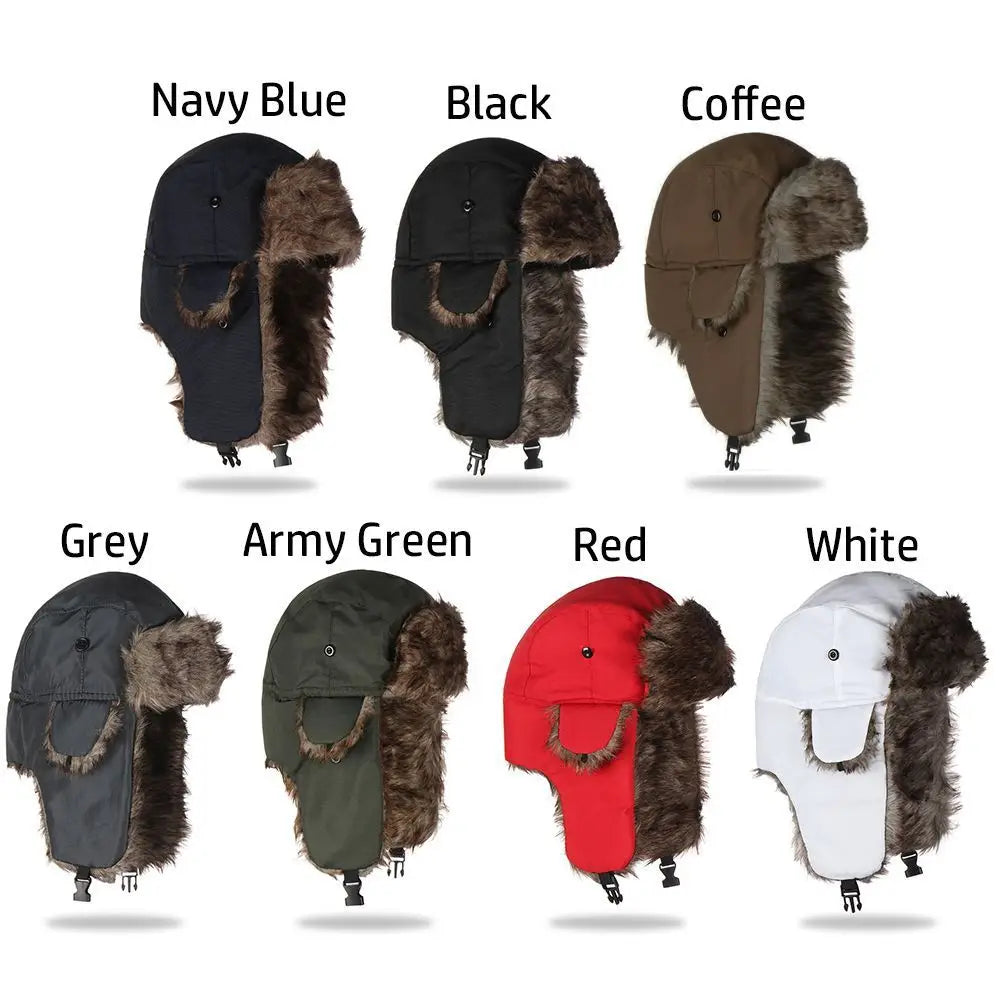 Men's Winter Trapper Aviator Trooper Earflap Warm Russian Waterproof Ski Hat Bomber Cap Russian Warm Ear Protectors Hats