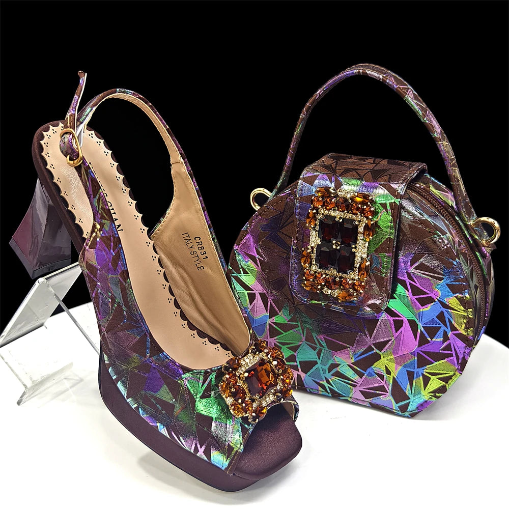 2025 Elegant Nigerian Style Women's Square Toe Open-Toe Heels & Matching Handbag Set - Stunning Blue for Weddings and Parties