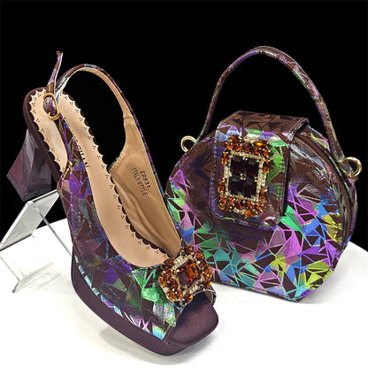 2025 Elegant Nigerian Style Women's Square Toe Open-Toe Heels & Matching Handbag Set - Stunning Blue for Weddings and Parties