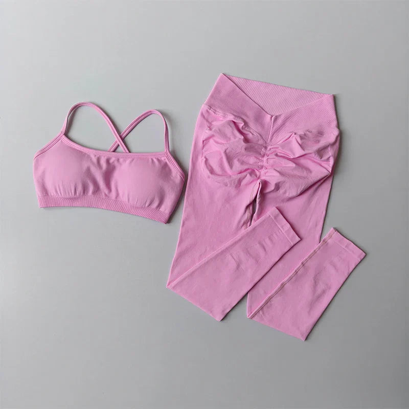 Seamless Back Push-up Sports Bra Women Quick-drying Butt Lifting Yoga Pants Peach Leggings Training and Fitness Two-piece Set
