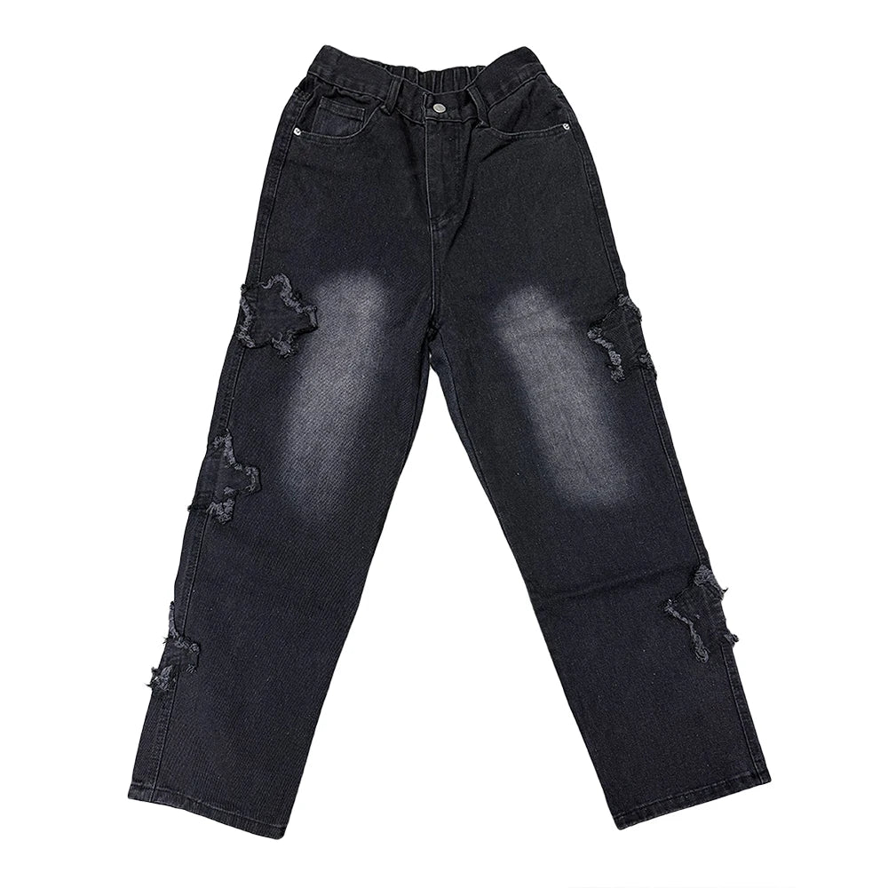 Star Embroidery Straight Casual Men Jeans Gothic Neutral New Wide Leg Loose Hip-hop Fashion Youth Streetwear Denim Trousers Y2K