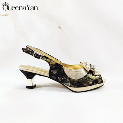New Women High-Heel Shoes Elegant Wine Rhinestone Metallic Diamond Accents Paired with Match Handbag Exquisite Special-Material