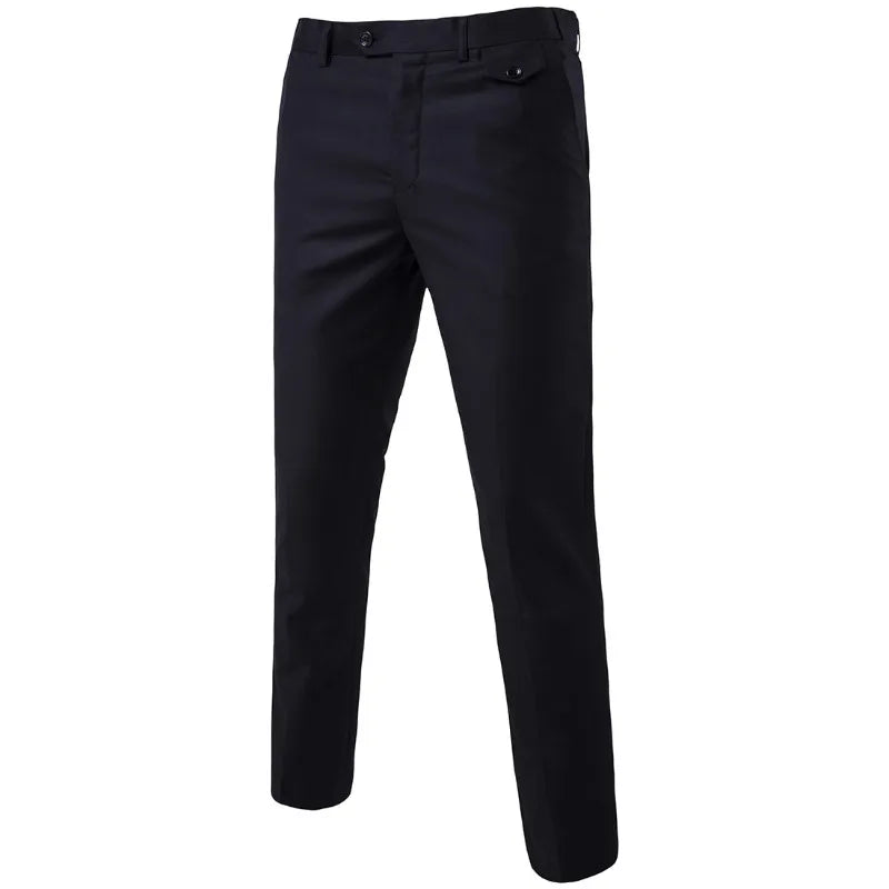 Mens Black Slim-Fit Suit Pants Business Casual Formal Trousers