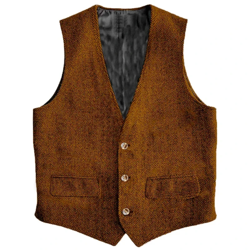 Men Vest Brown Herringbone Single Button Waistcoat Vintage Regular Slim For Wedding Banquet Work Business Casual Men Suit Vest