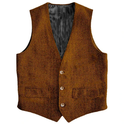 Men Vest Brown Herringbone Single Button Waistcoat Vintage Regular Slim For Wedding Banquet Work Business Casual Men Suit Vest