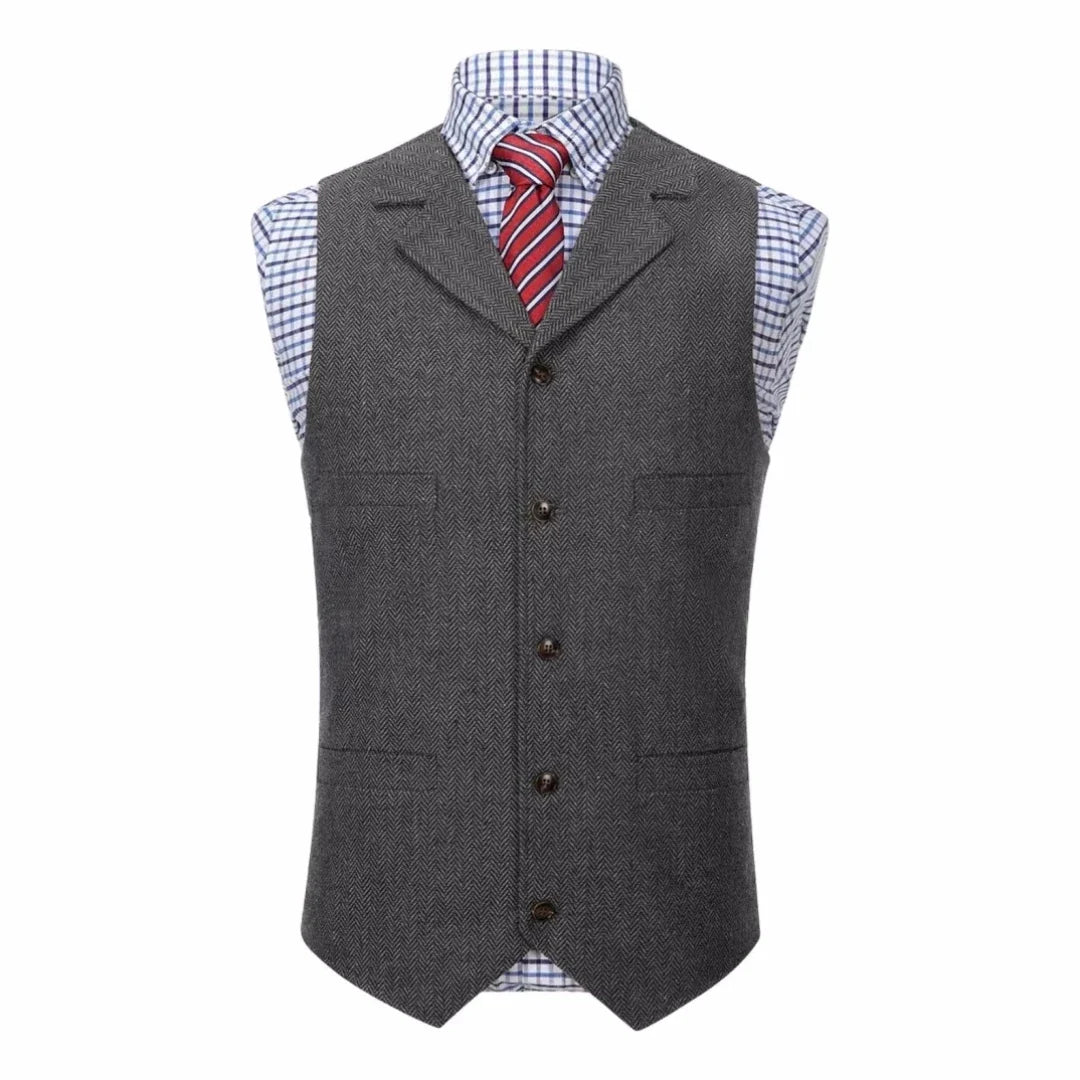 Men Vest Blue Herringbone With Lapel Single Button Waistcoat For Wedding Commute Business Office Work Daily Casual Men Suit Vest