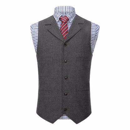 Men Vest Blue Herringbone With Lapel Single Button Waistcoat For Wedding Commute Business Office Work Daily Casual Men Suit Vest