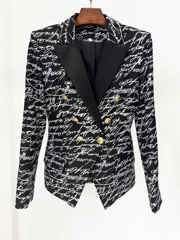 HIGH STREET Newest 2026 Stylish Designer Jacket Women's Love Letters Printed Double Breasted Blazer