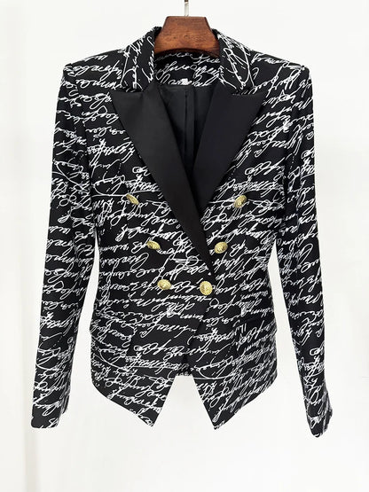 HIGH STREET Newest 2026 Stylish Designer Jacket Women's Love Letters Printed Double Breasted Blazer