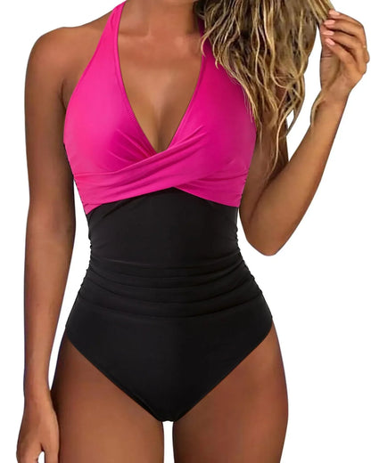 S - XXL Wrinkled Halter V Neck One Piece Swimsuit Women Swimwear Female Monokini Backless Bathing Suit Swim Beachwear Bodysuit