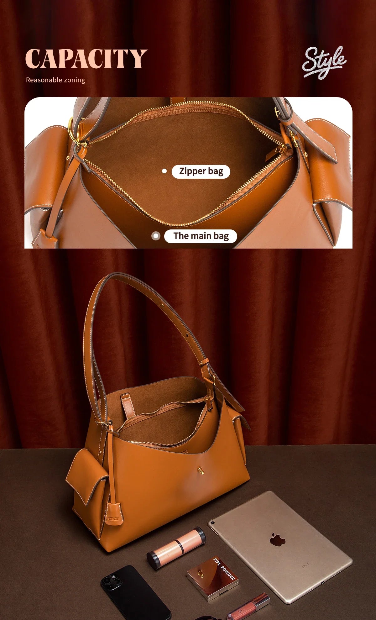 Women's Handbag 2026 Spring/Summer New Coffee Motorcycle Bag Large Capacity Women's Fashion Tote Bag