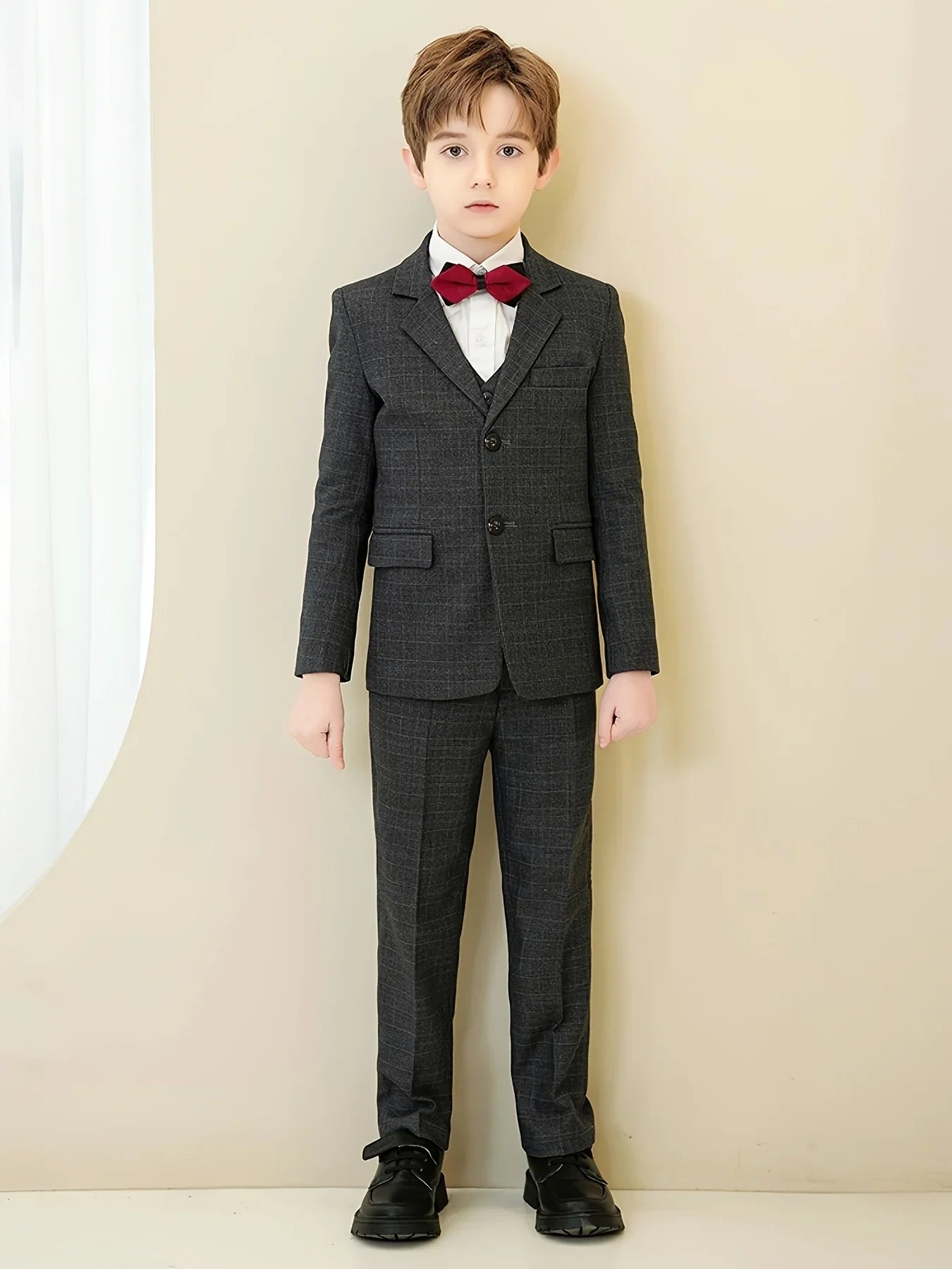 Boys Plaid Suit 3 Piece Jacket Vest Pants Wedding Birthday Party Ceremony Competition Size 4-16Y Teen Suit