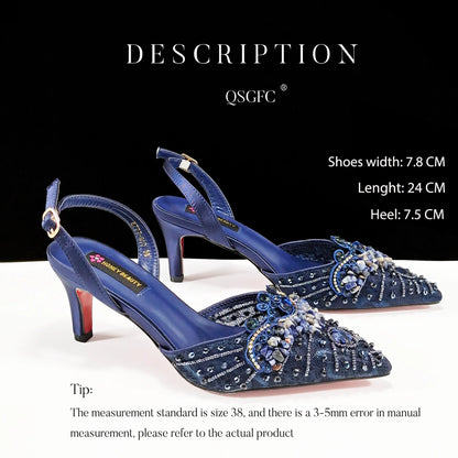 Italian Design Rhinestones and Coral Stones Ladies Party Shoes High Heels Pointed Toe Coffee Color Women's Shoes