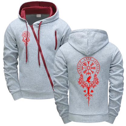 Autumn Winter Men's Zipper Hoodie Ancient Pattern Jackets Male Outdoor Motorcycle Coats Urban Fashion Casual Top