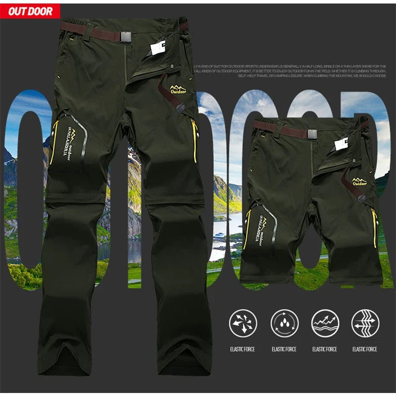 Men's Camping Hiking Pants Trekking Stretch Summer Quick Dry UV-Proof Outdoor Travel Trousers Detachable into Shorts