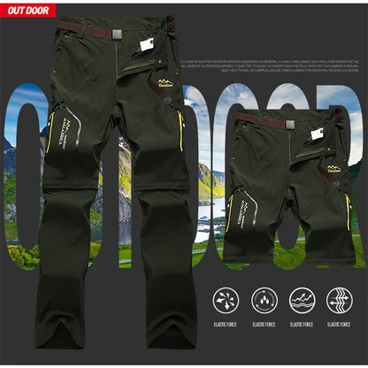Men's Camping Hiking Pants Trekking Stretch Summer Quick Dry UV-Proof Outdoor Travel Trousers Detachable into Shorts