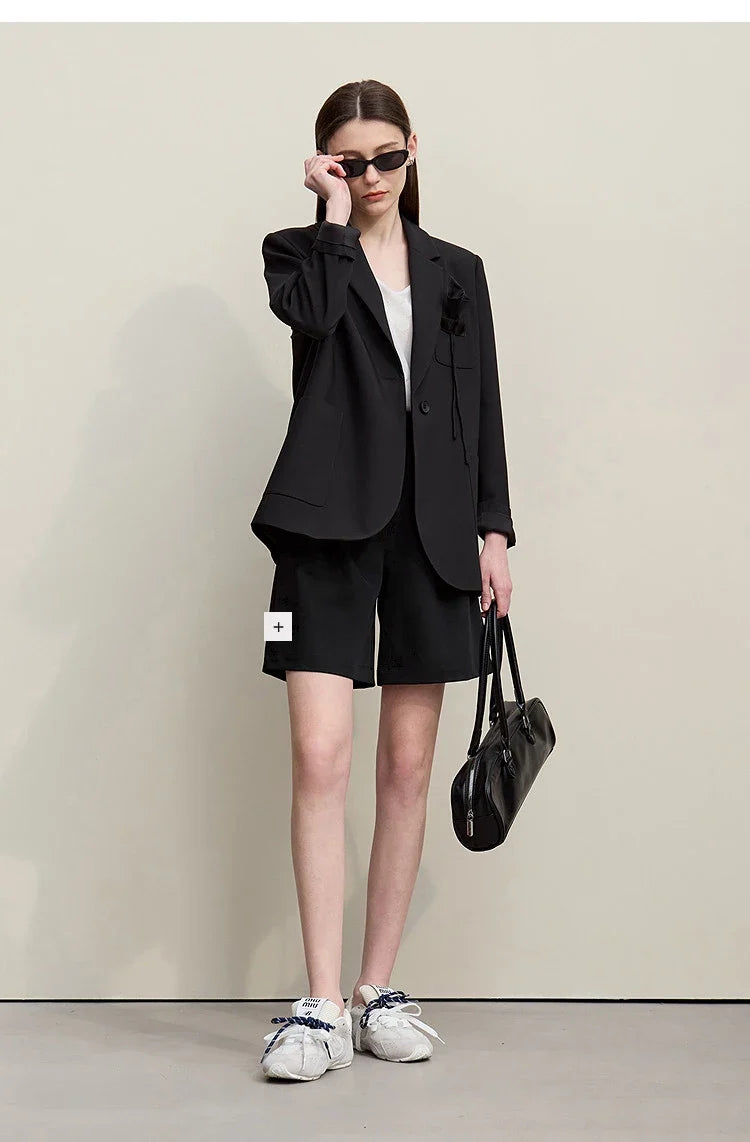 Women's Blazer 2026 Autumn New Casual Notched Lapel Shoulder Pad Coat 3D Floral Detail Women's Versatile Loose Top 12651016