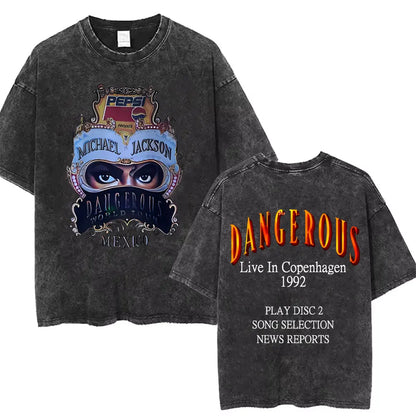 Vintage Washed Michael Jackson King of Pop T-shirt Men Women Retro Gothic Rock T-shirts Men's Punk Oversized T Shirts Streetwear