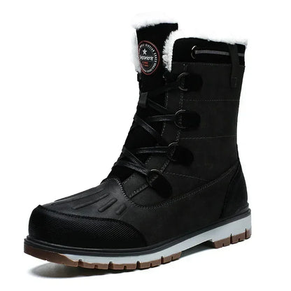 Fashion Men's Winter Boots Warm Fur High-top Snow Boots Men Waterproof Leather Platform Boots Outdoor Non-slip Men Winter Shoes