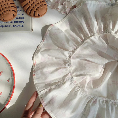 Floral Square Neck Girl's Dress French Gentle Style Summer Lace Short Sleeved Children's Cake Princess Dress Children's Clothing