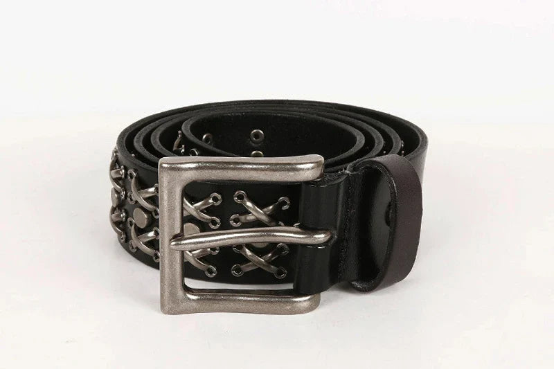 3.8CM Cowboy Punk Belt Real Genuine Leather Men Belt Metal Stud Rivet Jeans Belts For Men Strap Ceinture Homme Male Strap