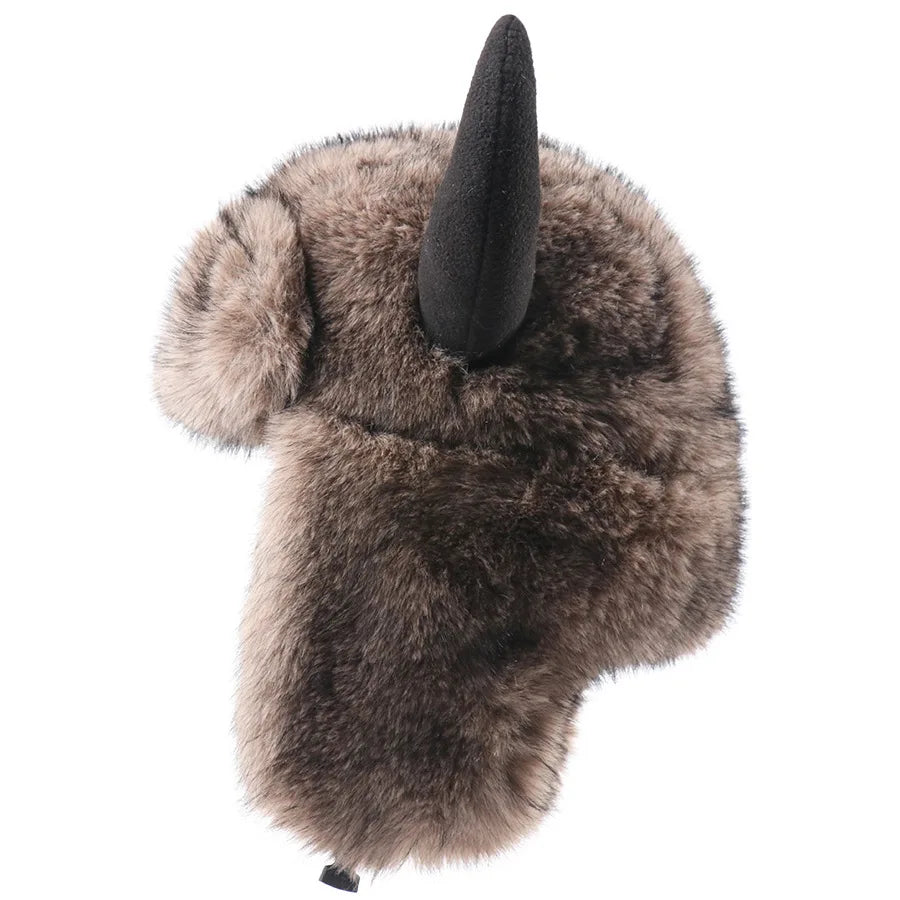 Imitation Fur Warm Horned Lei Feng Hats for Men Winter Russian Ushanka Hat Outdoor Thicked Windproof Ear Protection Caps