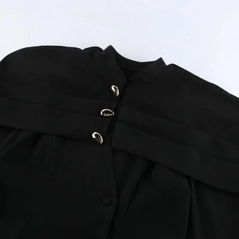 Black Elegant Blazer For Women 2025 Autumn Fashion Gold Buttons Patchwork Jacket Coat Party Vintage Commuter Suit Jacket