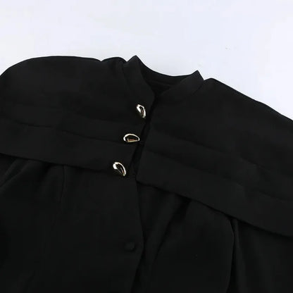 Black Elegant Blazer For Women 2025 Autumn Fashion Gold Buttons Patchwork Jacket Coat Party Vintage Commuter Suit Jacket
