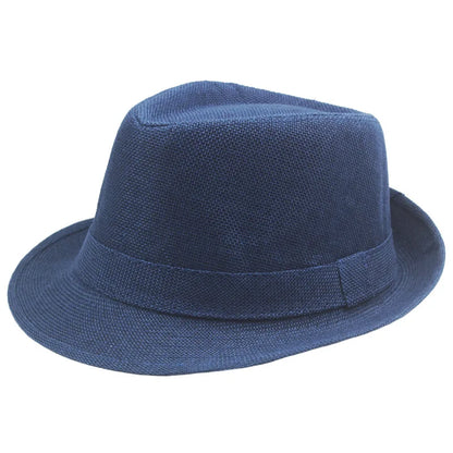 Middle Aged Linen Curled Jazz Hat Summer British Retro Top Hat Outdoor Plain Solid Linen Sun Visor Hat Party Fedoras Cap