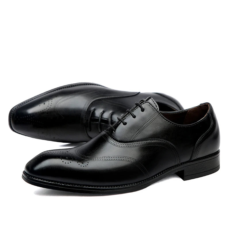 Luxury Brand Men's Glossy Leather Shoes Classic Brogue Shoes Lace Up Men's Office High-quality Business Shoes Big Size：38-48