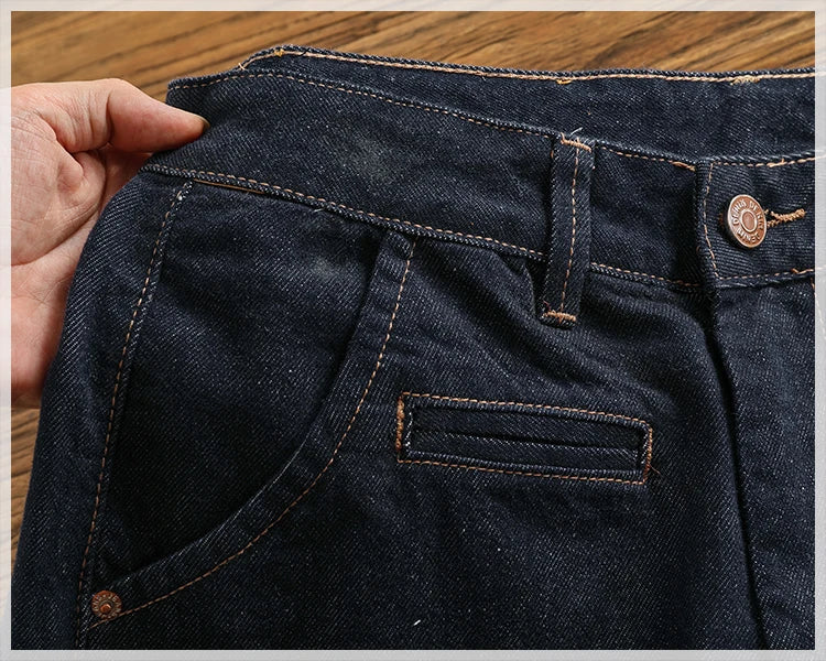 Color fixing process plain wash denim pants men's straight cone four seasons can wear casual pants tide