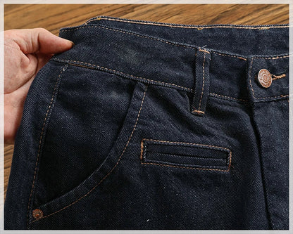Color fixing process plain wash denim pants men's straight cone four seasons can wear casual pants tide