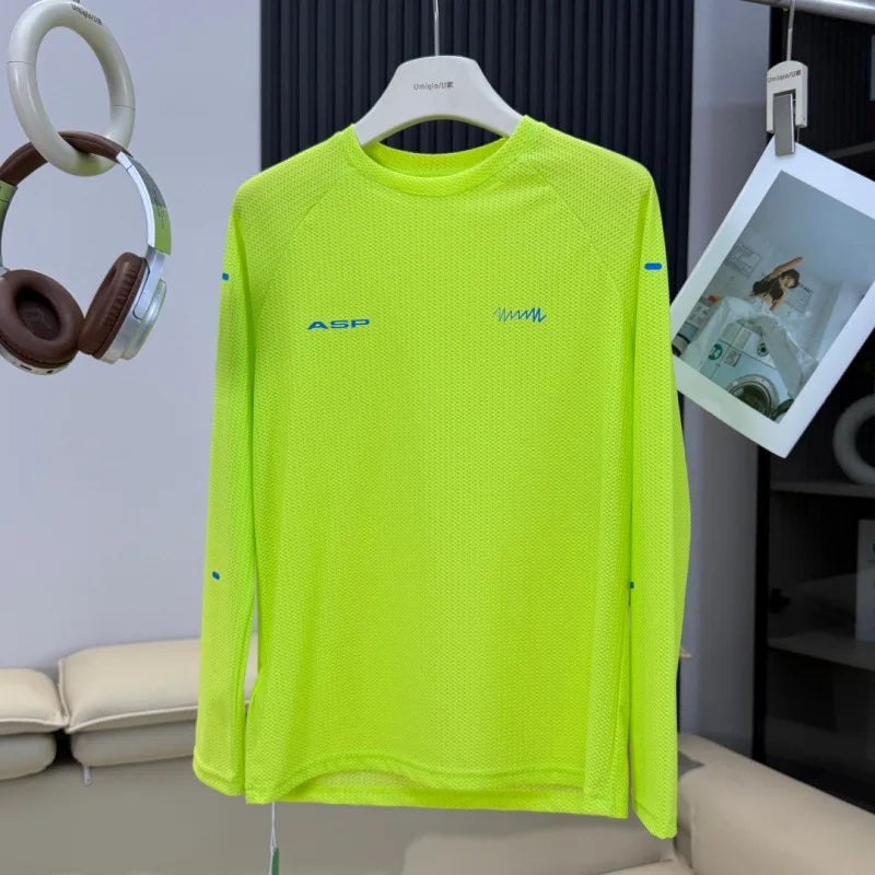 Man Mountain Outdoor Mesh Long Sleeve, Quick-Dry Breathable & Stretch Round Neck Top Unisex
