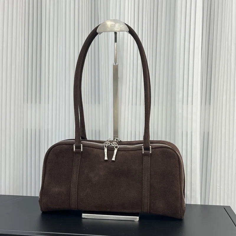 Elegant Versatile Suede Underarm Bags For Women Premium Soft Genuine Leather Shoulder Bag For Office Commute Lady Handbags New