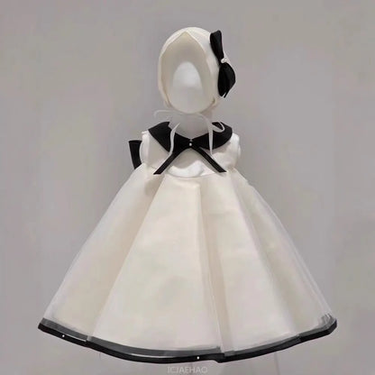 Party Dress Costumes Korean Style Girls Tulle First Birthday Dresses Children Black Bow  Collar Kids Flower Girl Gown Clothes